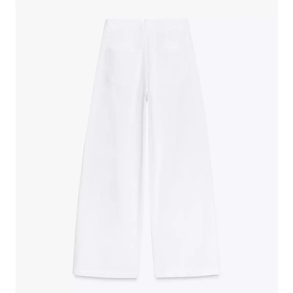 Zara NWT mid rise wide leg pleated pants white 7484/052